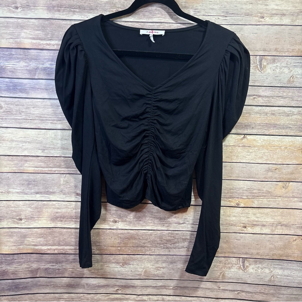 Frame Black V-Neck Puff Sleeve Top Size XS